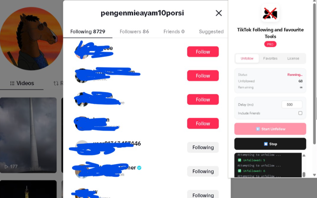 Unfollow Tool Panel Screenshot